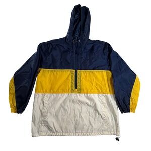 Nike Vintage Windbreaker Small Navy Yellow White Colorblock Pullover Hooded